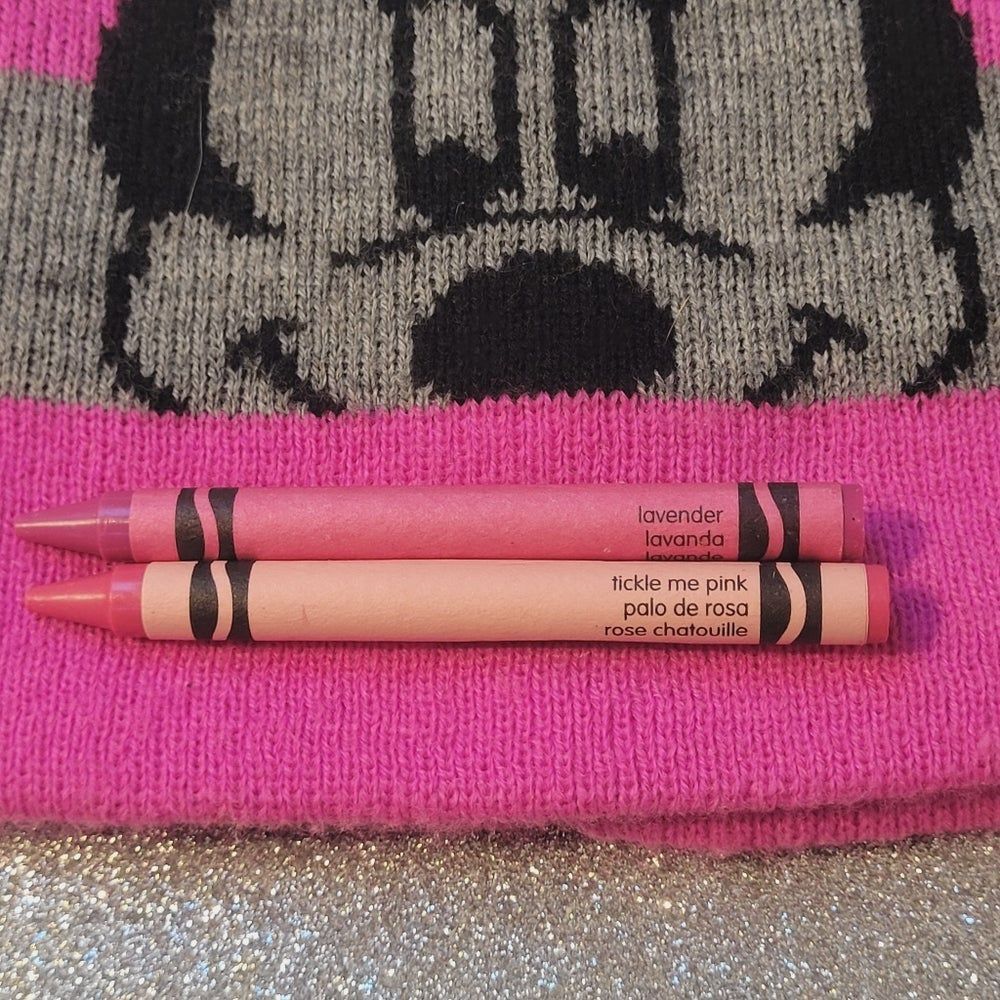 Disney Minnie Mouse Knit Beanie Hat Barbie Pink Grey Stripe Bling on Bow OSFM - Picture 5 of 8